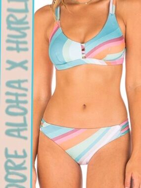 NWT 🌊 HURLEY x Moore Aloha Max Retro Wave Mod Coverage Bikini Top/Bottom Small